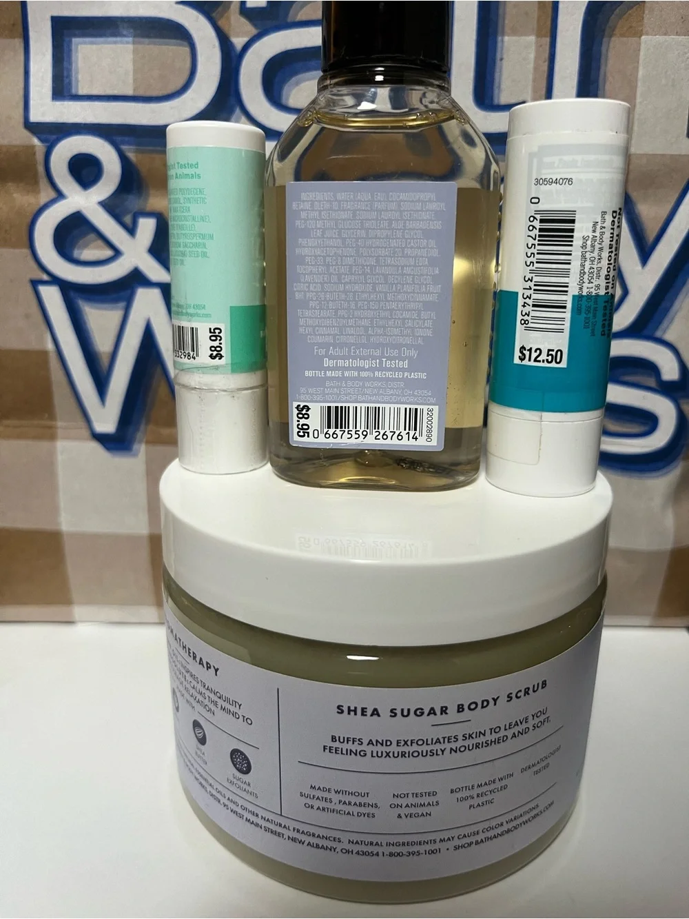 Bath & Body Works Lavender Vanilla Shea Sugar Body Scrub body care and lip set